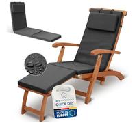 Beautissu 100% Waterproof Deckchair Sun Lounger Cushion Only 175x45 cm - Weatherproof Padded Sun Lounger Pad for Garden, Patio & Terrasse - Quick-Dry Steamer Chair Recliner Cushions Anthracite - DC-QD