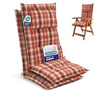 Beautissu 2 Premium High Back Garden Chair Cushions for Rattan Chairs Thick | 120x50cm 7cm Orange-Red-Green Checkered Outdoor Seat Durable Fabric UV-lightfastness pad pads HighLux HL
