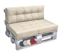 Beautissu 2pcs Outdoor Pallet Furniture Cushions 1x Seat 120x80 cm & 1x Back 120x40 cm - Euro Pallet Sofa Lounge Cushion Garden Bench Beige - Eco Elements