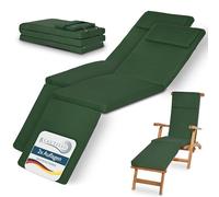 Beautissu 2x Deck Chair Sun Lounger Cushion Pad 175x45x5 cm Loftlux DC - Comfortable Garden Recliner Cushion Steamer Sunbed Sunlounger Chair Dark Green - Removable Washable Cover
