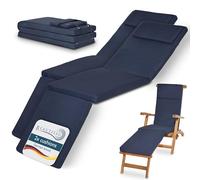 Beautissu 2x Deck Chair Sun Lounger Cushion Pad 175x45x5 cm Loftlux DC - Comfortable Garden Recliner Cushion Steamer Sunbed Sunlounger Chair Dark Blue - Removable Washable Cover