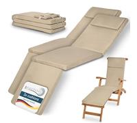 Beautissu 2x Deck Chair Sun Lounger Cushion Pad 175x45x5 cm Loftlux DC - Comfortable Garden Recliner Cushion Steamer Sunbed Sunlounger Chair Beige - Removable Washable Cover