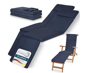 Beautissu 2x Deck Chair Sun Lounger Cushion Pad 175x45x5 cm Loftlux DC - Comfortable Garden Recliner Cushion Steamer Sunbed Sunlounger Chair Dark Blue - Removable Washable Cover