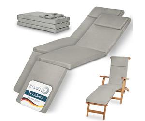 Beautissu 2x Deck Chair Sun Lounger Cushion Pad 175x45x5 cm Loftlux DC - Comfortable Garden Recliner Cushion Steamer Sunbed Sunlounger Chair Light Grey - Removable Washable Cover