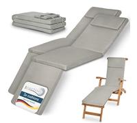 Beautissu 2x Deck Chair Sun Lounger Cushion Pad with Removable Washable | 175x45x5cm Light Grey Comfortable Garden Recliner Steamer Sunbed Sunlounger Cover luxury outdoor seat patio LoftLux DC