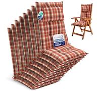 Beautissu 8 Premium High Back Garden Outdoor Chair Cushions for Rattan Seat | 120x50cm 7cm thick orange-red-green checkered seat durable fabric UV-lightfastness Chairs furniture patio pads HighLux HL