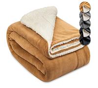Beautissu Big Fluffy Sherpa Fleece Blanket 220x240cm Alina - XXL Couch Bed Sofa Throw Beige/White - Warm Thick Blanket Throw with Shearling Look - Thermal Blankets for Winter