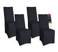 Beautissu Chair Slipcover 45x95cm Leona - Set of 4 Stretch Chair Cover for Dining Chair Easy fit Stretch Chair Cover Elastic Fitted Cover & Chair Protection in Black