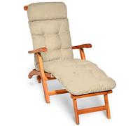 Beautissu Deck Chair Sun Lounger Cushion 200x50x8cm Flair DC - Outdoor Garden Recliner Sunbed Steamer Chair Cushions for Patio Garden Terrace Balcony Natural