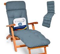 Beautissu Deck Chair Sun Lounger Cushion for Patio Garden Terrace Balcony | 200x50x8cm Blue-Grey Outdoor Recliner Sunbed Steamer Cushions pad Flair DC
