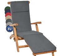 Beautissu Deck Chair Sun Lounger Cushion Pad 175x45x5 cm Loftlux DC - Comfortable Garden Recliner Cushion Steamer Sunbed Sunlounger Chair Grey - Removable Washable Cover