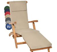 Beautissu Deck Chair Sun Lounger Cushion Pad Comfortable Garden Recliner | 175x45x5cm Beige Steamer Sunbed Sunlounger Removable Washable Cover luxury upholstery LoftLux DC