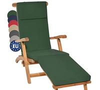 Beautissu Deck Chair Sun Lounger Cushion Pad with Removable Cover Steamer | 175x45x5cm Dark Green Comfortable Garden Recliner Sunbed Sunlounger Washable upholstered LoftLux DC