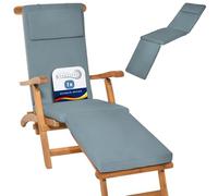 Beautissu Deck Chair Sun Lounger Cushion Pad with Removable Washable Cover | 175x45x5cm blue-grey comfortable garden recliner steamer sunbed sunlounger luxury LoftLux DC
