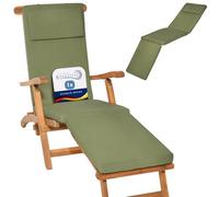 Beautissu Deck Chair Sun Lounger Cushion Pad with Removable Washable Cover | 175x45x5cm olive green comfortable garden recliner steamer sunbed sunlounger luxury LoftLux DC