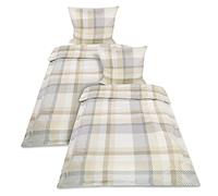 Beautissu Double Bedding 135x200 cm Mira - 2 Set Flannelette Bedding for Double Bed with 80x80 cm Pillowcases and Duvet Covers - Warm Fleece Winter Duvet Cover Set Beige