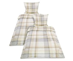 Beautissu Flannelette Bedding Set for Double Bed with Pillowcases warm | 135x200cm and 80x80cm beige fleece winter 2 duvet cover Covers brushed cotton Mira
