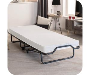 Beautissu Guest Bed 90x200cm Venetia Single Bed with Mattress Included ? Folding Bed for Adults with Metal Steel Frame Foam Core Mattress Travel &