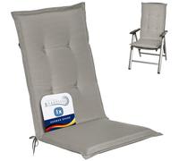 Beautissu Highback Outdoor Chair Cushions for Garden Chairs with Backs Seat | 120x50x6cm Light Grey Recliner Patio Sunbed Bench furniture foam core high pad Loft HL