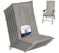 Beautissu Highback Outdoor Chair Cushions Set of 6 for Garden Chairs Seat | 120x50x6cm Light Grey with Backs Patio Sunbed Bench HL Recliner furniture filling padded high pad Loft