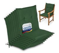 Beautissu Lowback Outdoor Chair Cushions with Backs Recliner Patio Bench | 100x50x6cm Dark Green Set of 8 Seat for Garden Chairs Sunbed low pads Loft NL