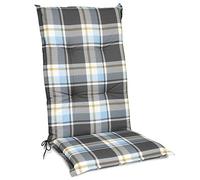 Beautissu Outdoor High Back Garden Chair Cushions Seat Pad Soft Foamcore | 120x50x6cm comfortable blue UV-lightfast thick checked resistant patio Sunny BK