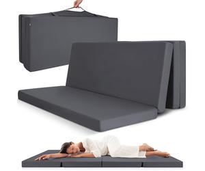 Beautissu Portable Travel Folding Mattress Single 100x200 cm Anthracite - Fold Up Floor Guest Mattress 10 cm thick as Foldaway Z Bed Futon with Velcro Straps for Transport - Campix