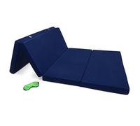Beautissu Portable Travel Folding Mattress Single 100x200 cm Dark Blue - Fold Up Floor Guest Mattress 10 cm thick as Foldaway Z Bed Futon with Velcro Straps for Transport - Campix