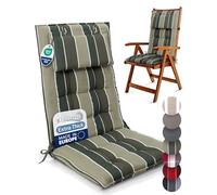 Beautissu Premium Outdoor Chair Cushion High Back with Head Pillow 120x50 cm - UV 8 cm Thick Padding Seat Cushions for Garden Chairs Non-Slip Fastening Straps - Green Striped - Sun-HL