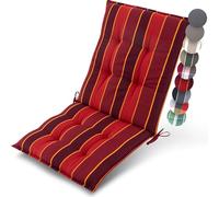 Beautissu Premium Outdoor Chair Cushion Low Back 100x50 cm - UV 8 cm Thick Padding Seat Cushions for Garden Chairs Non-Slip Fastening Straps - Red Striped - Sun-HL