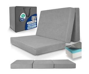 Beautissu Premium XXL Folding Mattress Double 120x200 cm in ag - Extra Thick 14 cm Visco Foam Hardness H3 - Washable Cover - Foldaway Guest Bed Futon Foldable Mattress Travel Grey