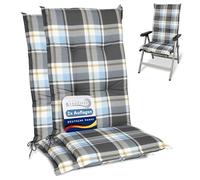 Beautissu Set of 2 High Back Garden Outdoor Chair Cushions Seat Pad | 120x50x6cm blue comfortable soft foamcore UV-lightfast non-slip checked patio pads Sunny BK