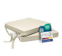 Beautissu Set of 2 Kitchen Dining Chair Cushions 45x40x5 cm Loft SK - Comfortable Outdoor Seat Pads for Dining Chairs - Beige Lounge Garden Chair Cushion with Ties Removable Cover 100% Polyester