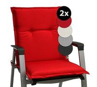 Beautissu Set of 2 Outdoor Garden Chair Cushions with Backs Low 100x50x6 cm - Red Seat Cushions for Garden Chairs Patio Furniture Recliner Rattan - Soft Foam Core - Base NL