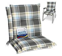 Beautissu Set of 2 Outdoor Low Back Garden Chair Cushions Seat Pad Foamcore | 100x50x6cm Blue Soft Comfortable UV-lightfast for Chairs checked padding pads Sunny BK