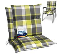 Beautissu Set of 2 Outdoor Low Back Garden Chair Cushions Seat Pad Foamcore | 100x50x6cm Green Soft Comfortable UV-lightfast for Chairs checked padding pads Sunny GR
