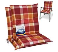 Beautissu Set of 2 Outdoor Low Back Garden Chair Cushions Seat Pad Foamcore | 100x50x6cm Red Soft Comfortable UV-lightfast for Chairs checked pads patio Sunny RO