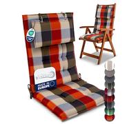 Beautissu Set of 2 Premium Outdoor Chair Cushion High Back with Head Pillow 120x50 cm - UV 8 cm Thick Padding Seat Cushions for Garden Chairs Non-Slip Fastening Straps - Orange Beige - Sun-HL
