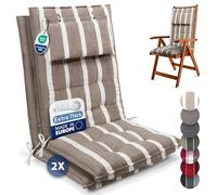 Beautissu Set of 2 Premium Outdoor Chair Cushion High Back with Head Pillow 120x50 cm - UV 8 cm Thick Padding Seat Cushions for Garden Chairs Non-Slip Fastening Straps - White Beige - Sun-HL