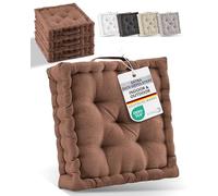 Beautissu Set of 4 Booster Cushions for Armchairs 40x40 cm - Thick Sofa Seat Cushions Mattress 8 cm - 100% Cotton Floor Chair Cushion Indoor & Outdoor Carrying Handle Brown - Mila