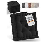 Beautissu Set of 4 Booster Cushions for Armchairs Cotton Floor Chair thick | 40x40cm Black 8cm 100% sofa seat mattress indoor outdoor carrying handle Cushion Mila