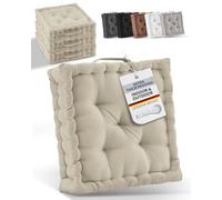 Beautissu Set of 4 Booster Cushions for Armchairs with Carrying Handle sofa | 40x40cm 8cm Thick Sofa Seat Mattress 100% Cotton Floor Chair Indoor & Outdoor Linen pad Mila