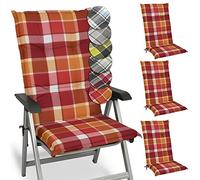 Beautissu Set of 4 Outdoor High Back Garden Chair Cushions Seat Pad | 120x50x6cm Red Soft Foamcore UV-lightfast Comfortable non-slip patio pads furniture Sunny RO