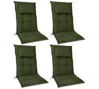 Beautissu Set of 4 Premium High Back Garden Outdoor Chair Cushion 120x50 cm - 7 cm Thick Dark Green Seat Cushions for Garden Chairs Rattan - Durable Fabric 200g/m² & UV-lightfastness - HighLux HL