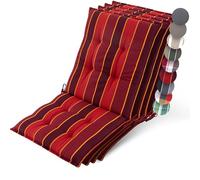 Beautissu Set of 4 Premium Outdoor Chair Cushion Low Back 100x50 cm - UV 8 cm Thick Padding Seat Cushions for Garden Chairs Non-Slip Fastening Straps - Red Striped - Sun-HL
