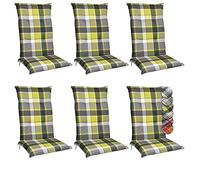 Beautissu Set of 6 High Back Garden Chair Cushions Outdoor Seat Pad | 120x50x6cm green comfortable soft foamcore UV-lightfast non-slip pads patio Sunny GR