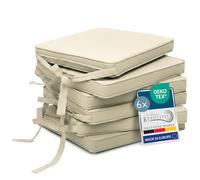 Beautissu Set of 6 Kitchen Dining Chair Cushions 45x40x5 cm Loft SK - Comfortable Outdoor Seat Pads for Dining Chairs - Beige Lounge Garden Chair Cushion with Ties Removable Cover 100% Polyester