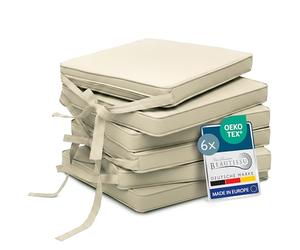 Beautissu Set of 6 Kitchen Dining Chair Cushions 45x40x5 cm Loft SK - Comfortable Outdoor Seat Pads for Dining Chairs - Beige Lounge Garden Chair Cushion with Ties Removable Cover 100% Polyester