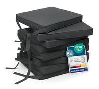 Beautissu Set of 8 Kitchen Dining Chair Cushions Outdoor Seat Pads lounge | 45x40x5cm Anthracite Comfortable 100% Polyester Lounge Garden Cushion Removable Cover Chairs Ties non-slip pad Loft SK