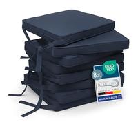 Beautissu Set of 8 Kitchen Dining Chair Cushions Outdoor Seat Pads lounge | 45x40x5cm Blue Comfortable 100% Polyester Lounge Garden Cushion Removable Cover Chairs Ties non-slip pad Loft SK